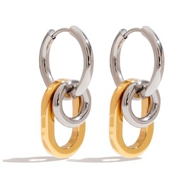 COORWEEL Silver and Gold Geometric Hoop Dangle Earrings for Women Removable Trendy Two Tone Y2K Jewelry