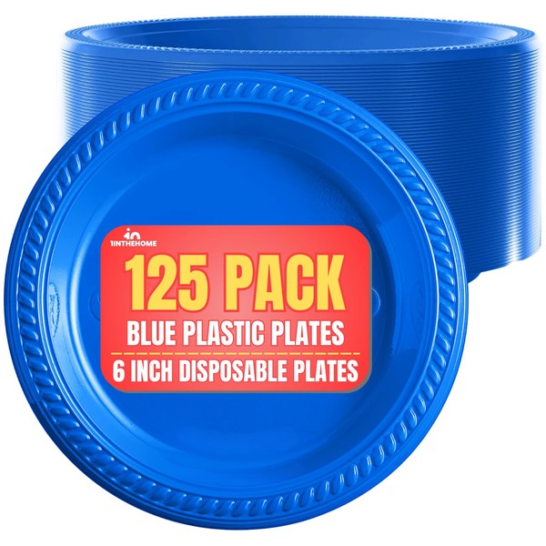 1InTheHome Blue Party Plates, Blue Dessert Plates, Disposable Plastic Plates,