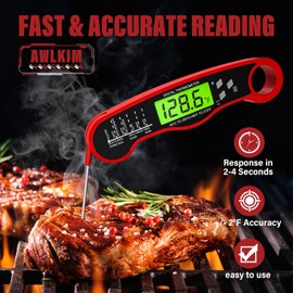 AWLKIM Meat Thermometer Digital - Fast Instant Read Food Thermometer for Cooking, Candy Making, and Outside Grill, Waterproof Kitchen Thermometer with Backlight & Hold Function