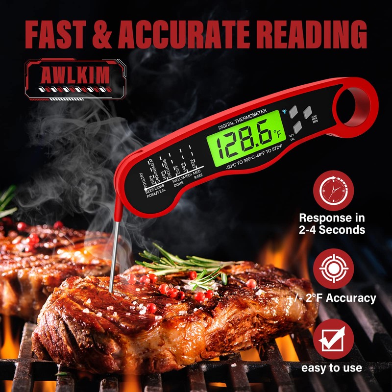 AWLKIM Meat Thermometer Digital - Fast Instant Read Food Thermometer