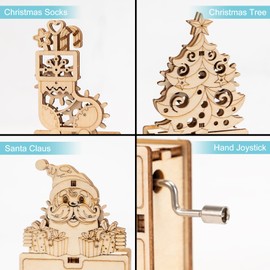 CYAZOO 3in1 3D Wooden Puzzle for Adults Music Box Set-DIY Christmas Model Building Kits-Hands Craft for Home and Office Decoration(3PCS:Santa&Christmas Stocking&Christmas Tree)