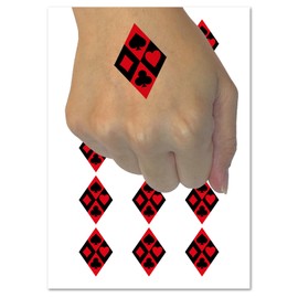 Harlequin Suits Diamonds Hearts Spades Clubs Temporary Tattoo Water Resistant Fake Body Art Set Collection - 15 2" Tattoos (1 Sheet)