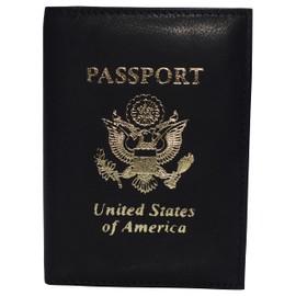 Genuine Leather USA Logo Travel Passport Card Holder Case Protector Cover Wallet (Black)