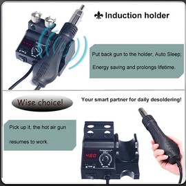 Premium Hot Air Rework Station, Digital Soldering Station with Airflow Adjustable 100-480℃ Heat Resistant Hot Air Gun, Soldering Iron Station Kit for BGA IC SMD Desoldering Tool and Hobby