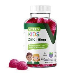 Viteey Zinc for Kids Gummies 15mg - Immune Support for Kids & Teens - Powerful Natural Antioxidant, Kids Zinc Vitamin Supplement - Vegan, Gelatin Free, Gluten Free - Tasty Chewable Berry Flavor Gummy
