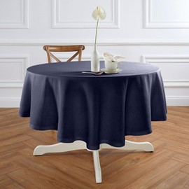 Solino Home Linen Indigo Navy Round Tablecloth 70 Inch Diameter - 100% Pure Linen Prewashed Sonoma Hemstitch Table Cloth - Machine Washable Tablecloth for Wedding, Parties