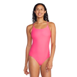 Speedo Womens Eco Flex Double Cross Back Moderate Cut One Piece Swimsuit, Fandango Pink, 10 US