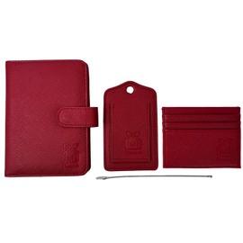 Bookjah RFID Blocking Passport Holder – Travel Wallet, Luggage Tags & Organizer | Saffiano Leather Gift Set (Dark Red)