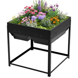 Worth Galvanized Steel Raised Garden Bed with Legs & Built-In Drainage - 50 Gal Outdoor Planter Box for Vegetables, Flowers, Herbs - Rust-Resistant Elevated Metal Design for Patio, Backyard 35"x35"x35