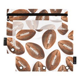 Fisyme American Football Ball Pencil Pouch for 3 Ring Binder Pencil Case Pencil Bag Zipper Pouch with Clear Window for Office, 2 Pack