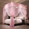 VETHIN 4 Corners Post Ruffle Princess Bed Canopy Curtain-Double Layer