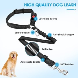 3 in 1 Pet Dog Car Seatbelt Leash, Removable Dog Car Harnesses, Adjustable Reflective Bungee Dog Seatbelt, LightBlack