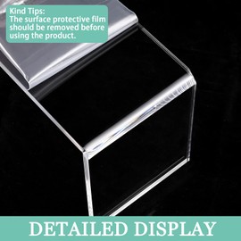 Pwbarwq 3 Pcs Large Acrylic Display Risers, 12" Large Risers Display Stands, 0.19" Thick Clear Risers Display Stands Large, Clear Rectangular Display Shelf for Showcase, Collectibles, Cupcake, Dessert