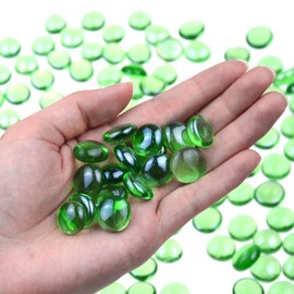 KINGOU Flat Glass Gems/Beads/Stones for Vase Filler, Table Scatter, Games - 1 Lbs (14-16mm, Approx. 5/8")