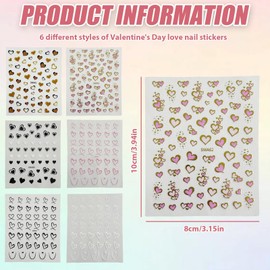 6 Pieces of Love Nail Art Stickers, DIY Nail Art Materials, Nail Art Supplies, Cute Sweet Nail Stickers