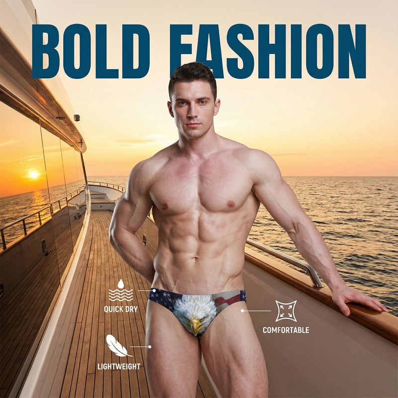 Men Swim Briefs Bald Eagle American Flag 4Th of July