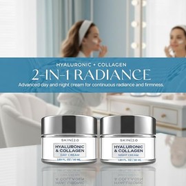 Skin 2.0 Hidratante facial con ácido hialurónico y colágeno, crema de hidratación profunda y reafirmante para un aspecto suave y juvenil, probado por 