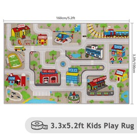 Capslpad Kids Play Rug for Playroom 5.2x3.3 ft Town City Road Map Car Mat Play Mat Educational Learning Carpet Area Rug for Boy Girl Toddler Bedroom Playroom,Tan