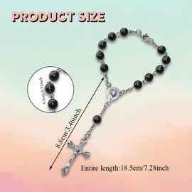 Lyxheth 2PCS Car Rosary for Rearview Mirrors, Car Mirror Hanging Accessory, Cross Medal Rearview Mirrors Hanging Ornament, Rosary Pendant Cars Rear View Mirror Charm for Women and Men (Black)