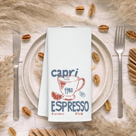 Yhtrg Coffee Kitchen Towels 16x24 Inch, Retro 90s Capri Italy Espresso Hand Towels for Bathroom Decorative, Coffee Lovers Gifts for Women Dish Tea Towels for Kitchen Decor