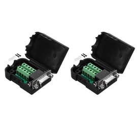 sourcing map DB9 Breakout Connector, RS232 Serial Adapter Solderless Module Board with case 9 Pin 2 Row Female Port Solderless Terminal Block Adapter Pack of 2 with Nuts