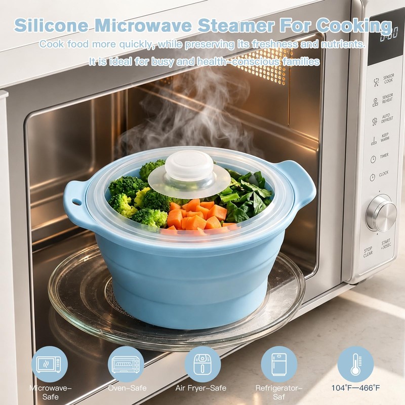 42oz Silicone Microwave Steamer For Cooking, Collapsible Food Steamer For