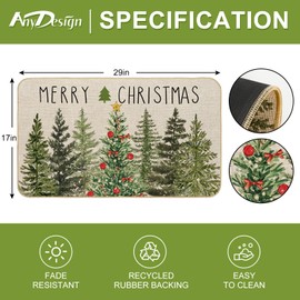 Generic AnyDesign Merry Christmas Doormat Xmas Pine Tree Forest Floor Mat Vintage Non-Slip Entrance Door Rug for Indoor Outdoor Home Kitchen Bathroom Porch, 17 x 29 Inch, Green