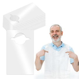 200 Pack Disposable Bibs for Adults, 14x24 Inch Plastic Eating Bibs Lobster Crawfish Bib Clothing Protectors for Elderly Women Men, Waterproof & Oil Proof, Seniors Dignity Clothing Protection - White