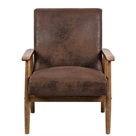 Modern Vintage Accent Chair, Leather-Look Microfiber Armchair with Open-Framed Arm Design, Premium Foam Fill on Solid Wood Frame