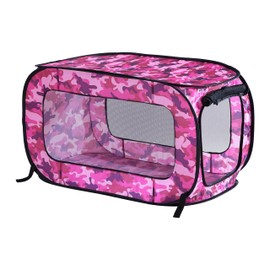 Beatrice Home Fashions Portable, Collapsible, Pop Up Kennel Travel Cat and Dog Crate, 24" L x 16.6" W x 16" H, Camo Pink