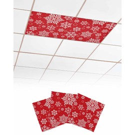 3 Pack Fluorescent Light Cover for Classroom Ceiling Light, Snowflake Christmas Magnetic Light Cover Filters, Red Light Covers for Office School Xmas Holiday Home Drop Lamp Ceiling Decor 4x2 ft