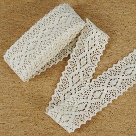 BIKHYY 8 Yards Beige Lace Ribbon Cotton Sewing Fabric Trim Double-Sided Lace Mesh Vintage Crochet Trim for Crafts Package Wrapping Bridal Wedding Decorations, 6.5cm Width