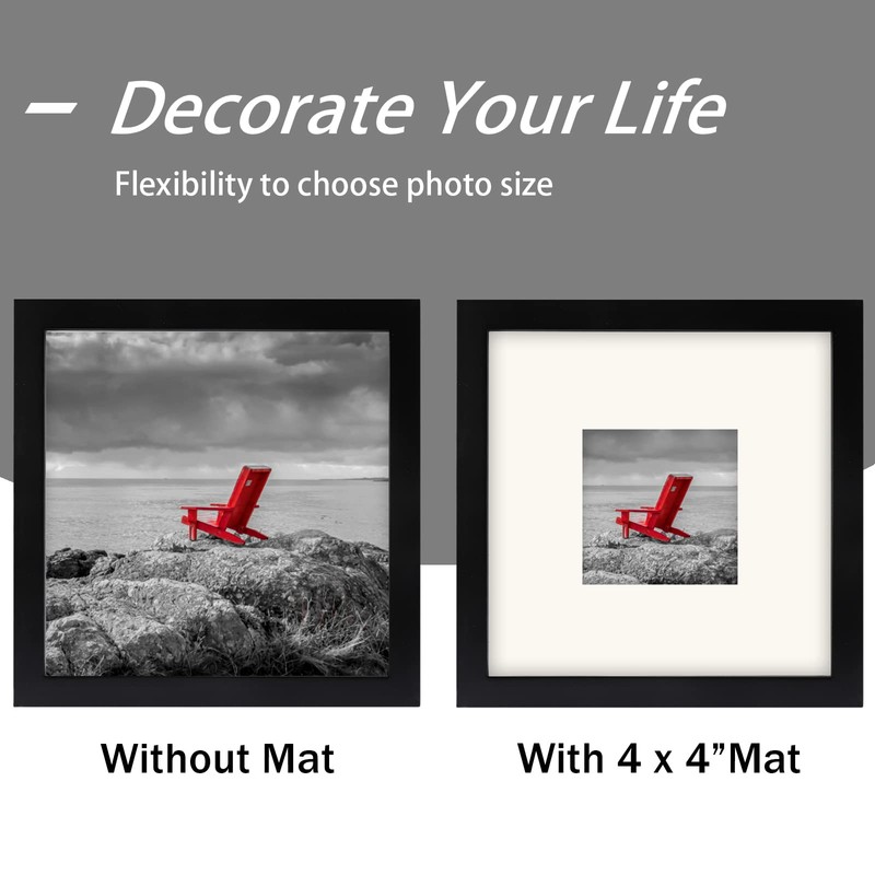 Black 8x8 (20x20 cm) Photo Frames Display 4x4 Pictures -