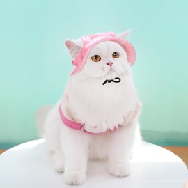 Dogs and Cats Sunshade Anti-Strangulation Hat Anti-Peeling Ears Adjustable Rope Buckle Bucket Hat Pet Supplies (Bright Pink, Large)