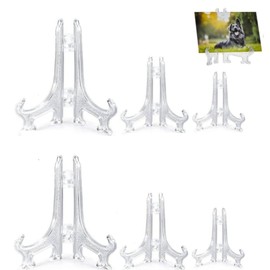 DACUAN 6Pcs Clear Plastic Easels, 4/6/8 Inch Acrylic Easels Stand, Decorative Plates Stand, Display Holders for Pictures, Photo Frames, Greeting Cards, Tabletop Artworks, Place Card, Collectibles