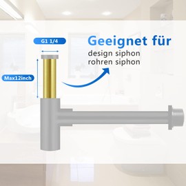 OPERMAXER Brass immersion pipe, 300 mm for siphon, extension pipe, 32 mm drain, straight pipe immersion pipe, bottle siphon for sink drain fitting, brushed gold