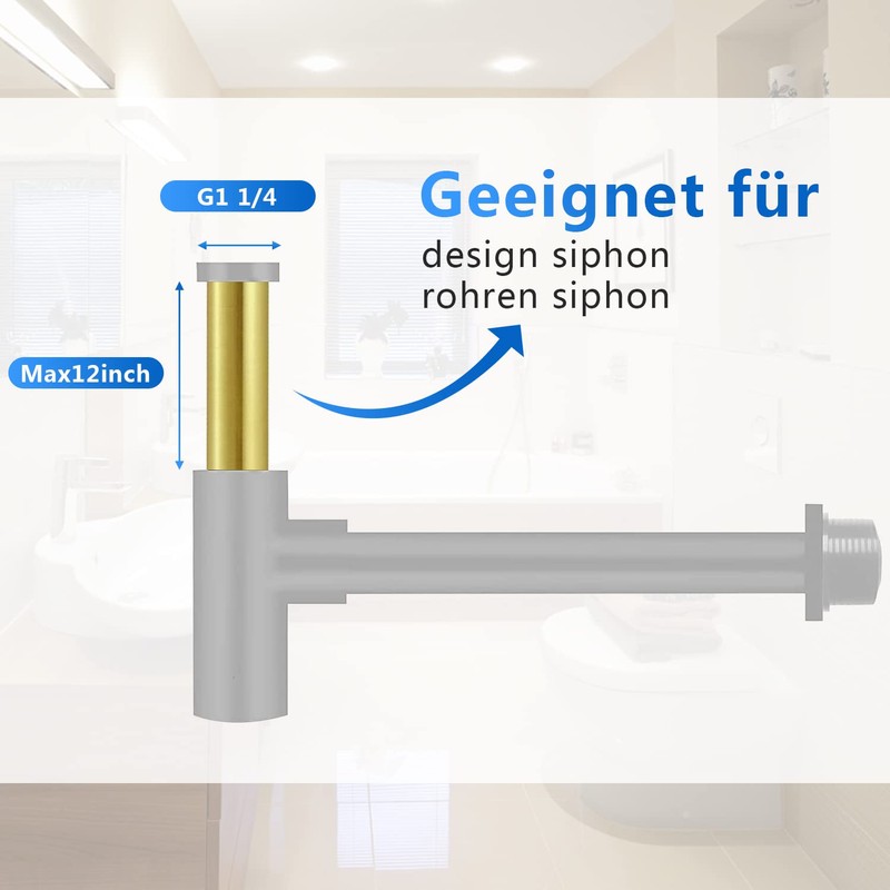 OPERMAXER Brass immersion pipe, 300 mm for siphon, extension pipe,