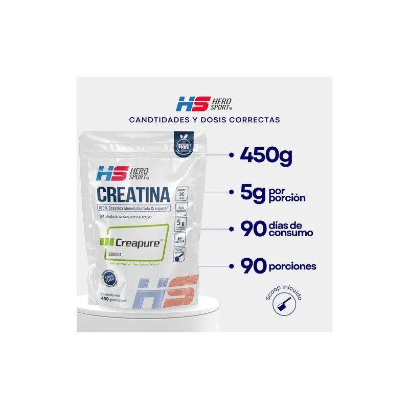 Hero Sport Creatina 450g Creapure 100 Pura 90 Porciones