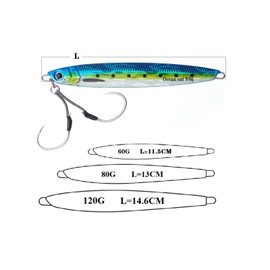 OCEAN CAT 1 PC Lead Metal Flat Slow Fall Pitch Fishing Jigs Lures Sinking Vertical Jigging Bait with Butterfly Hook for Saltwater Fishing (Blue&Gold&Silver, 120g)