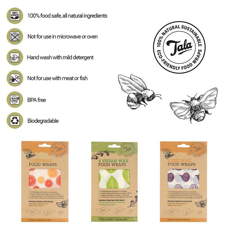 Tala Reusable Beeswax Food and Snack Bags, Zero Waste Patterned