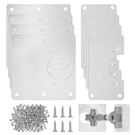 8 Pcs Cabinet Hinge Repair Plate Set Stainless Steel Hinges Repair Fixing Plates Kitchen Cupboard Door Hinges Brackets Household Cabinets Repair Board with Mounting Screw