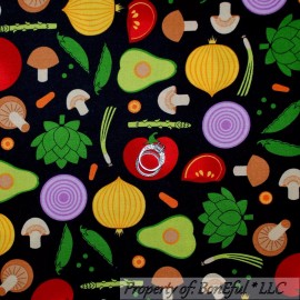 Robert Kaufman Fabrics BonEful Fabric FQ Cotton Quilt Black Green Vegetable Garden Red Tomato Mushroom
