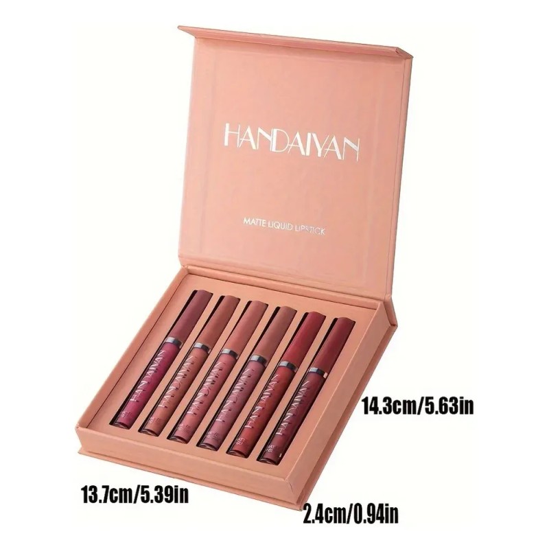 Set 6 Labiales Líquidos Mate Larga Duración Handaiyan Rojo