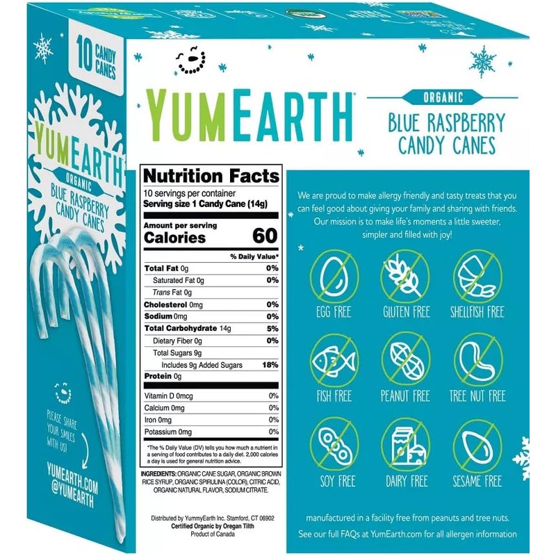 YumEarth Organic Blue Raspberry Candy Canes 10ct Box