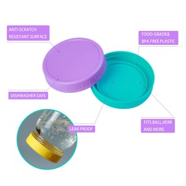 Jumterlee 9 Pack Blue Wide Mouth Mason Jar Lids with Silicone Rings,9 Color to Choose, Plastic Mason Jar Lids,Plastic Canning Lids, Fit Ball,Kerr and More (Blue)