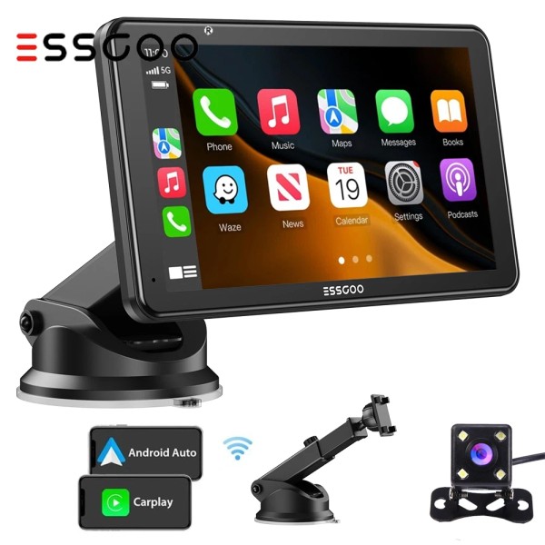 ESSGOO Apple CarPlay & Android Auto 7" Portable Touchscreen Head