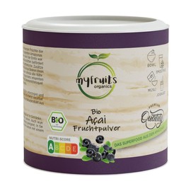 myfruits Organic Acai Powder, Freeze-Dried Ground Berries, 70 g, No Additives, Dark Purple, for Smoothies, Shakes & Yoghurt
