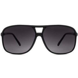 NYS Collection Retro Oversized Square Aviator Sunglasses Ultra Lightweight, Thin Frame Double Bridge 100% UV Protection (Black Frame-Smoke Gradiant Lens)