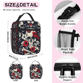 SENROLAN Skull Lunch Box for Kids Adult Flower Skull Lunch Bag for Boys & Girls Insulated Portable Reusable Lunch Tote Kit Waterproof Cooler Bag for Students School Women Picnic Office Travel Working