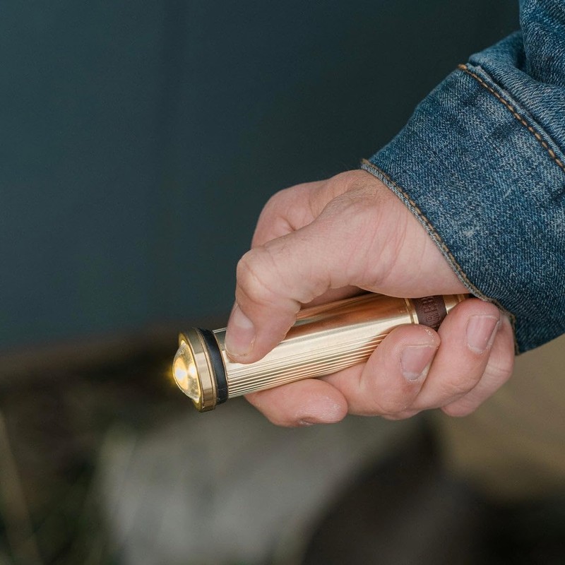 Barebones Mini Flashlight - Brass, Vintage-Style Rechargeable Flashlight with Adjustable